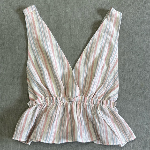 Superdown Linen Stripe Ruffle Top - Picture 2 of 6